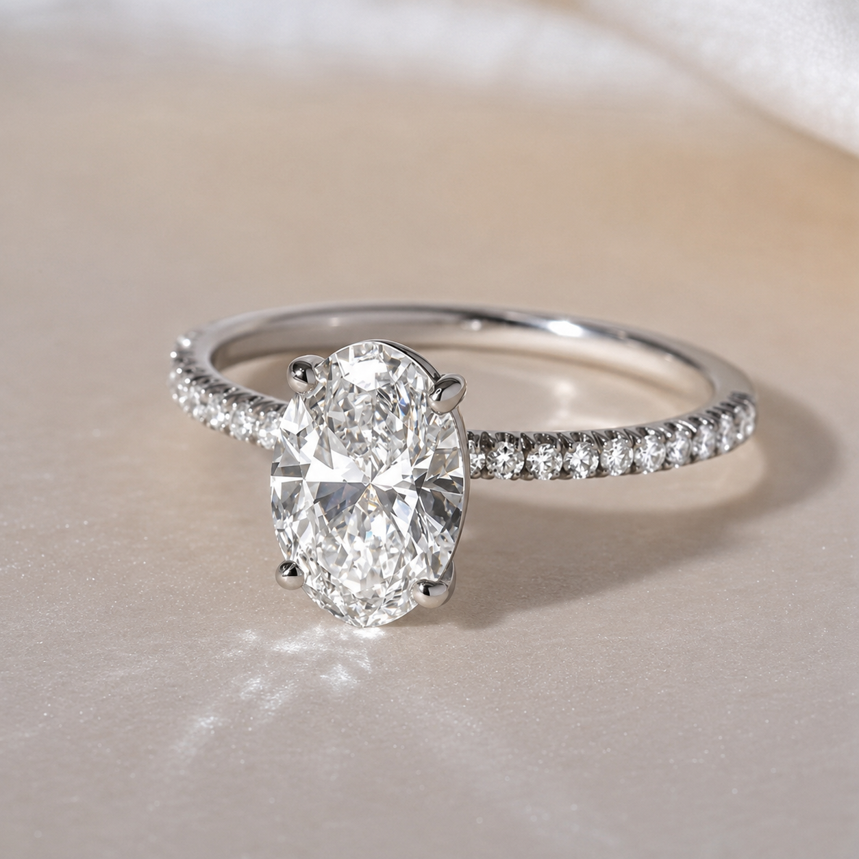 3 Carat Oval Cut Moissanite Ring with Pavé Band