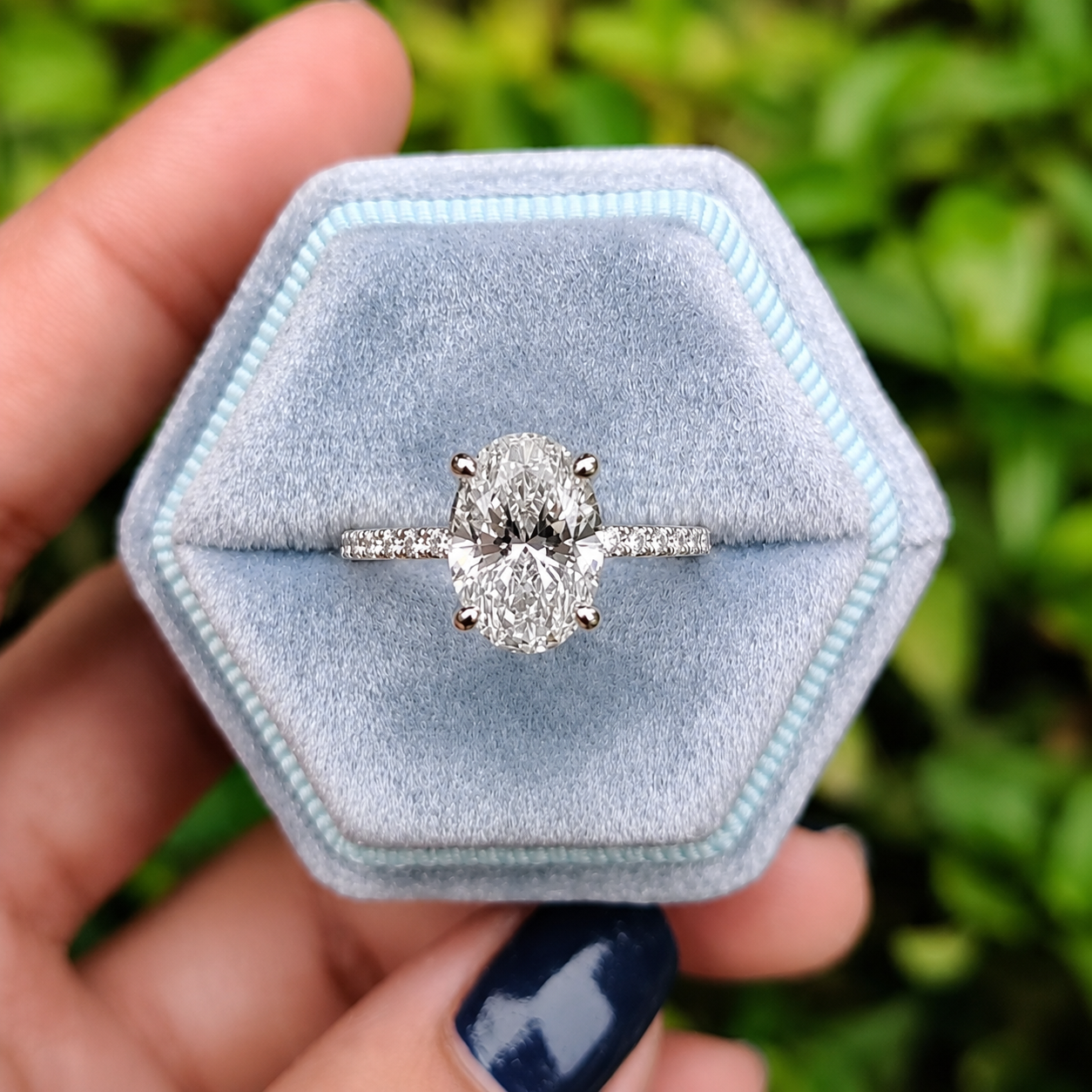 3 Carat Oval Cut Moissanite Ring with Pavé Band