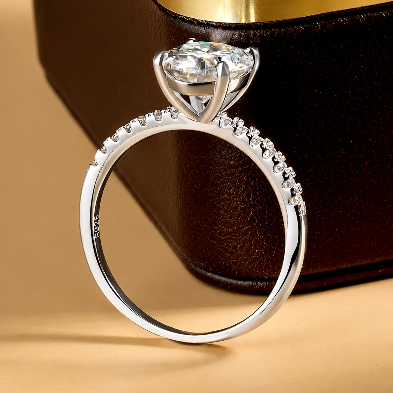 3 Carat Oval Cut Moissanite Ring with Pavé Band