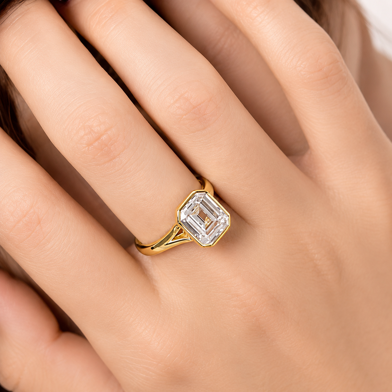 2 Carat Emerald Cut Bezel Moissanite Ring with Split Band