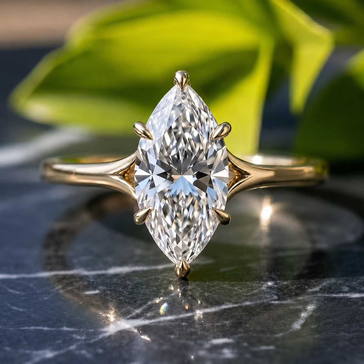3 Carat Marquise Cut Moissanite Ring with Split Band