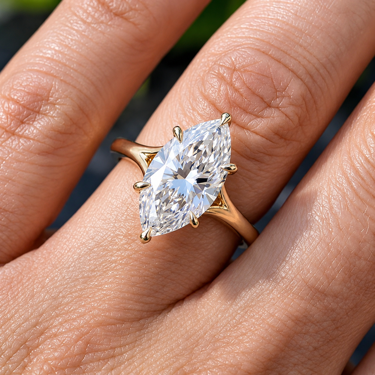 3 Carat Marquise Cut Moissanite Ring with Split Band