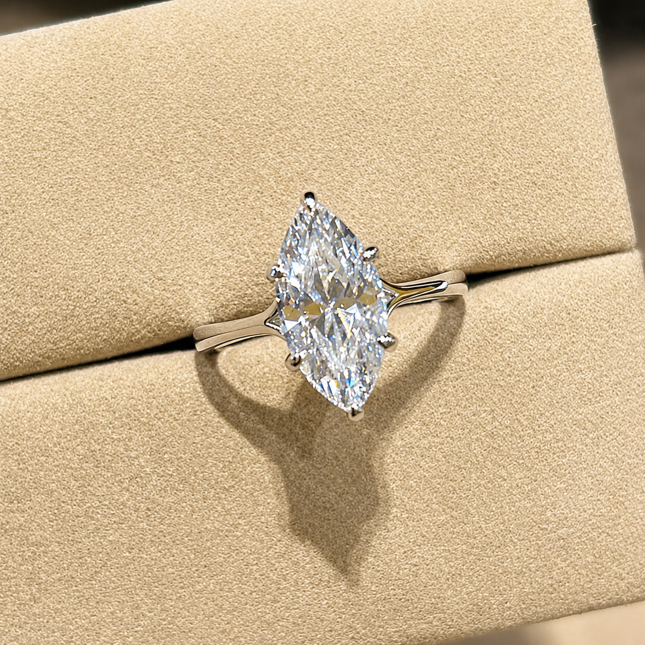 3 Carat Marquise Cut Moissanite Ring with Split Band