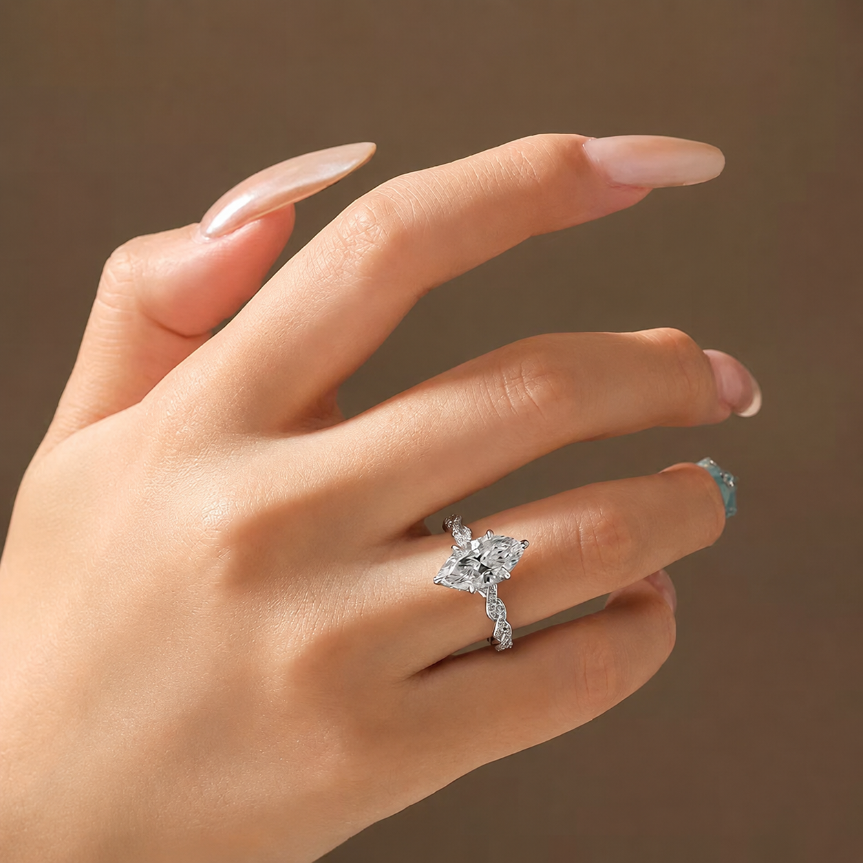 3 Carat Marquise Cut Moissanite Ring with Twisted Band