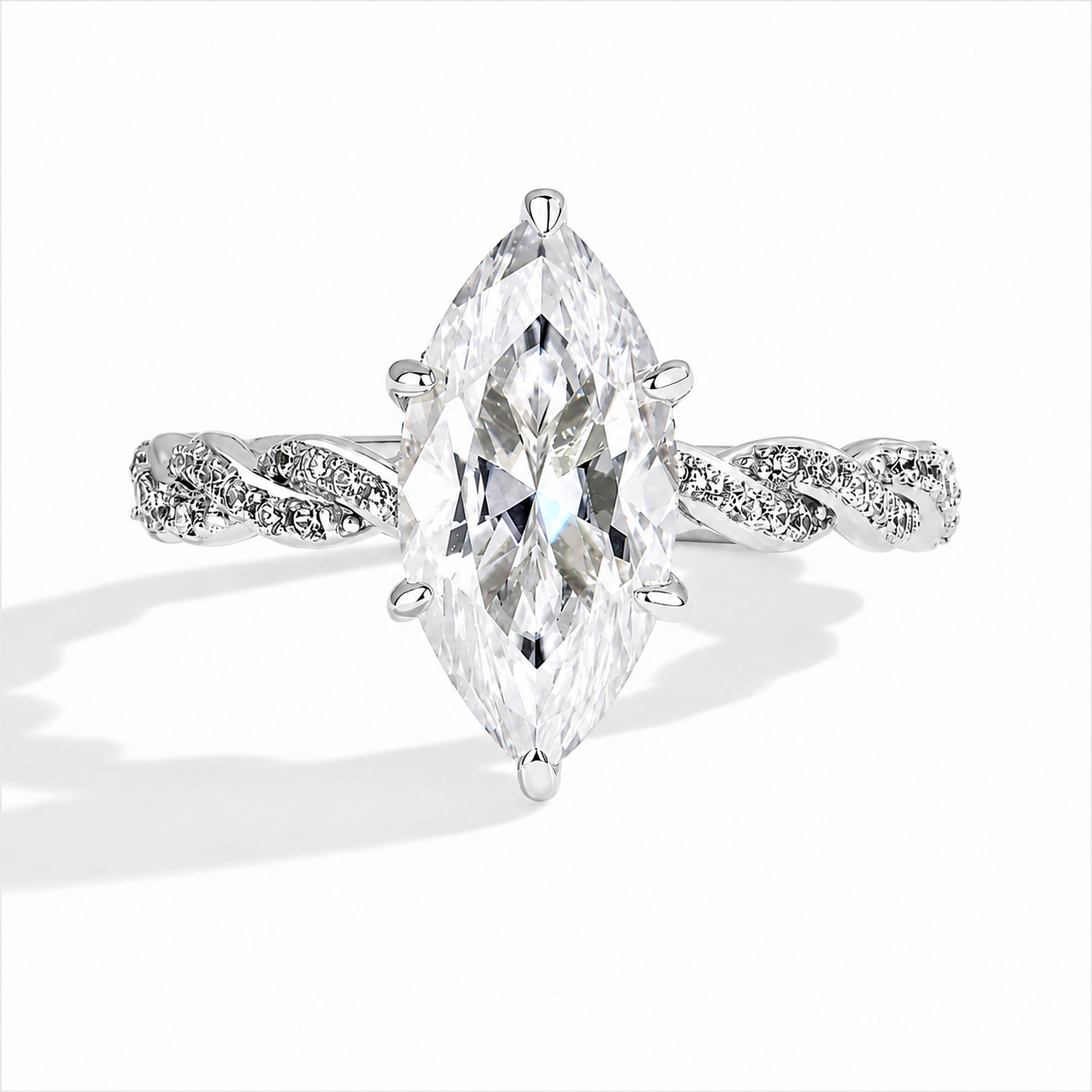 3 Carat Marquise Cut Moissanite Ring with Twisted Band