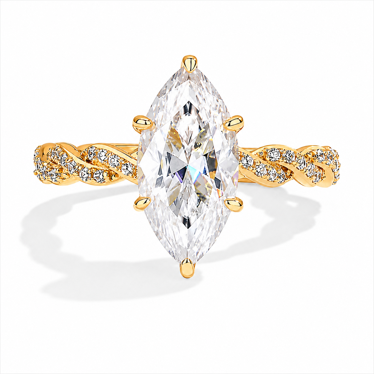 3 Carat Marquise Cut Moissanite Ring with Twisted Band