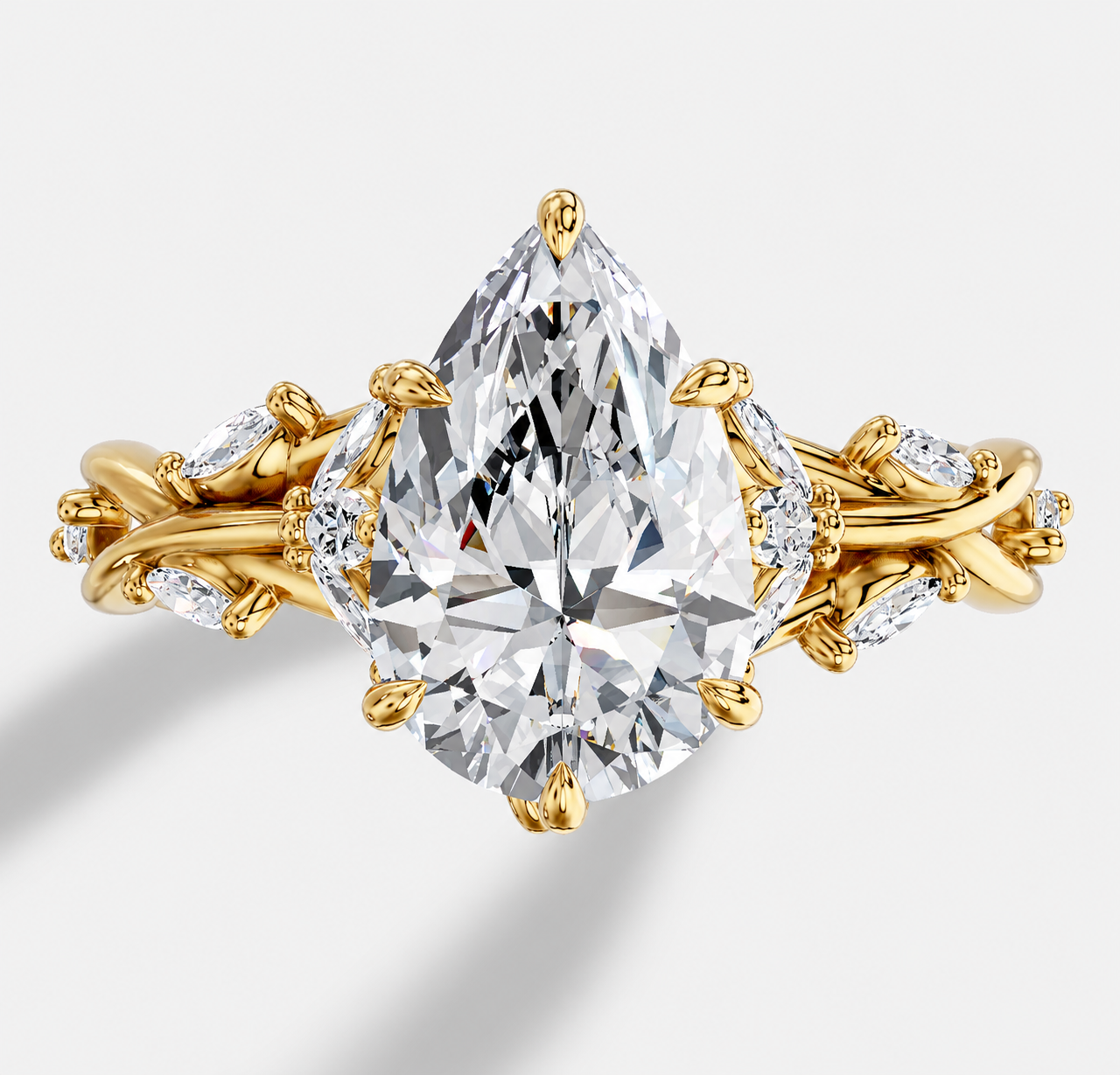 3 Carat Nature-Inspired Pear Cut Moissanite Ring