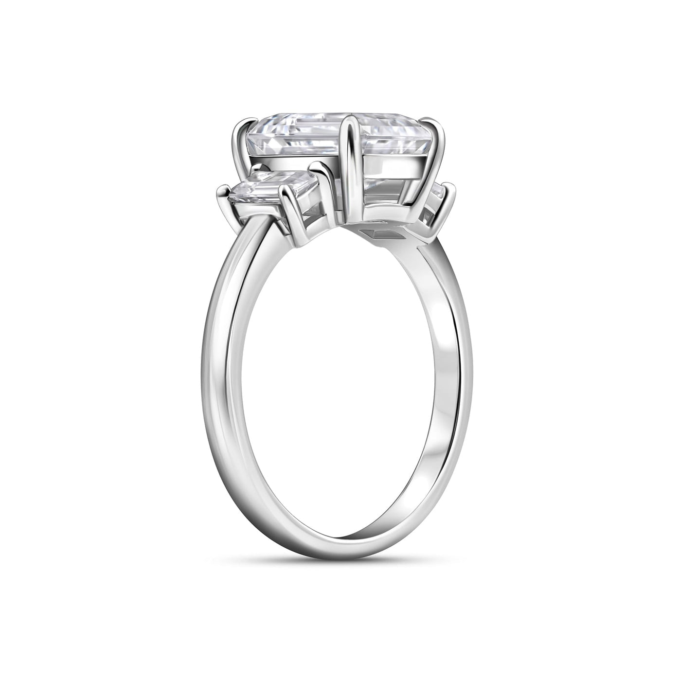 Three Stone Emerald Cut Moissanite Ring