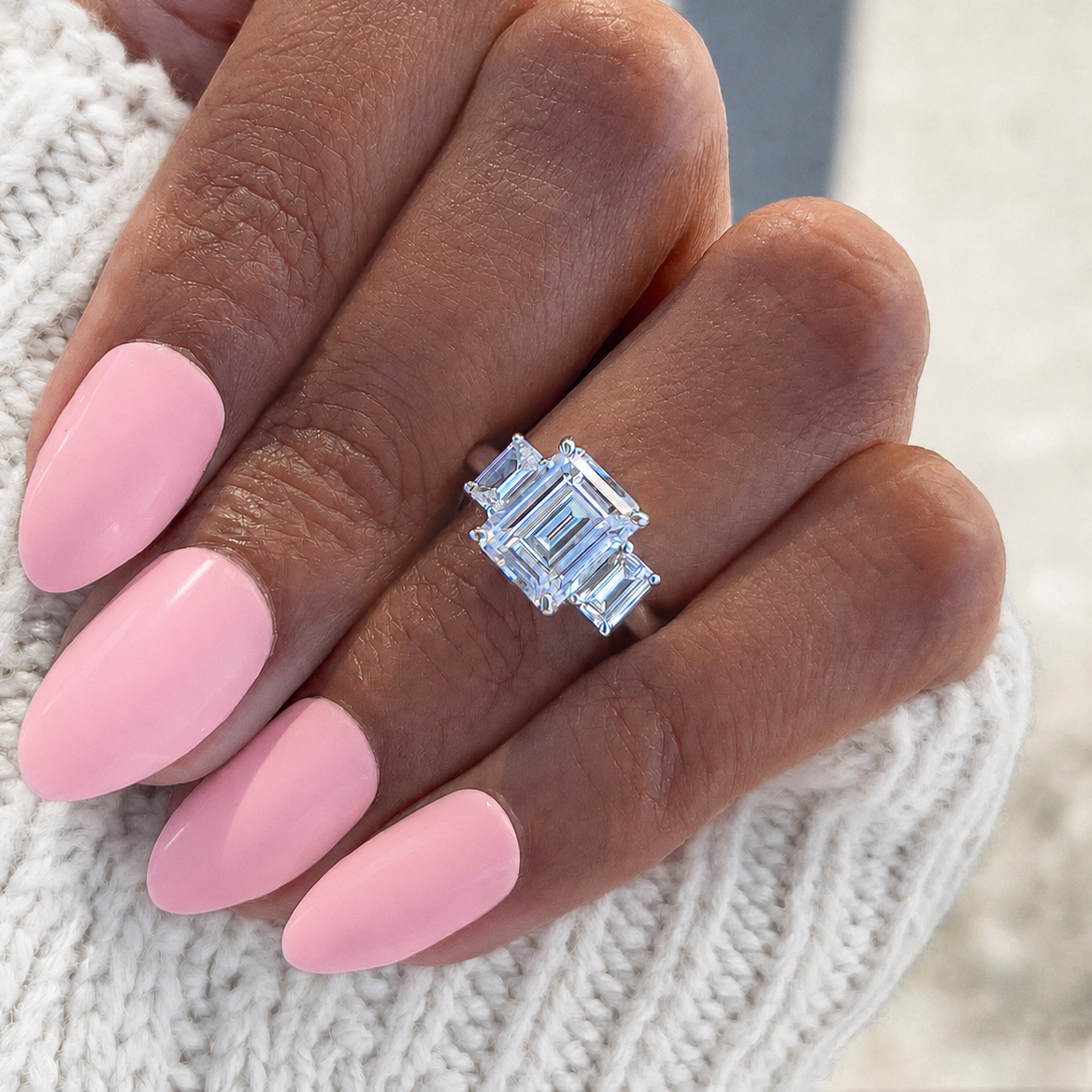 Three Stone Emerald Cut Moissanite Ring