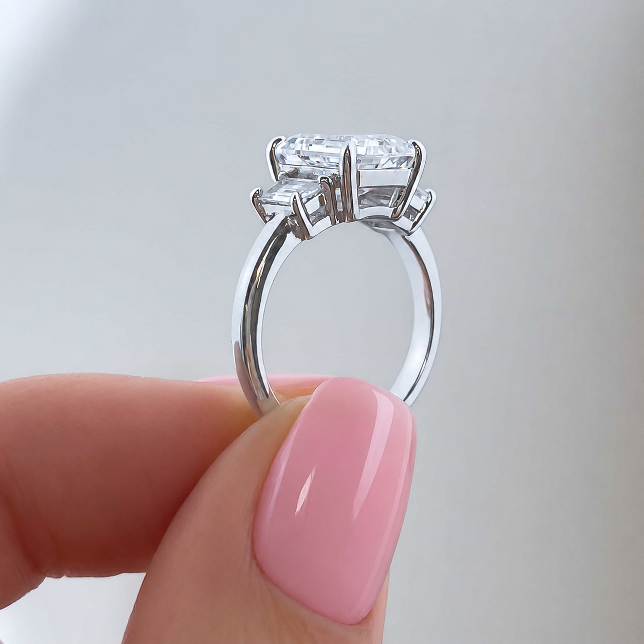 Three Stone Emerald Cut Moissanite Ring