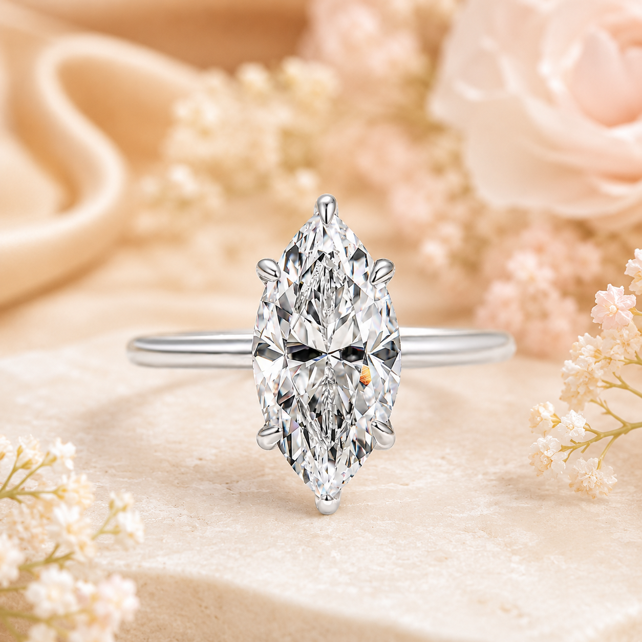 3 Carat Marquise Cut Solitaire Moissanite Ring
