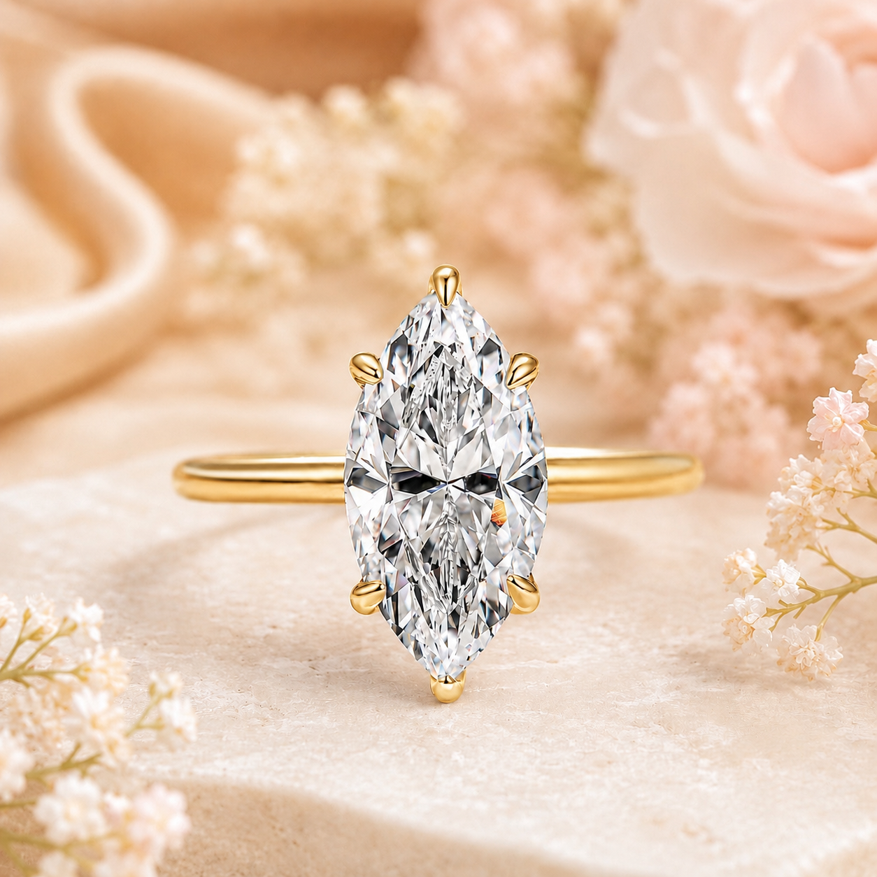 3 Carat Marquise Cut Solitaire Moissanite Ring
