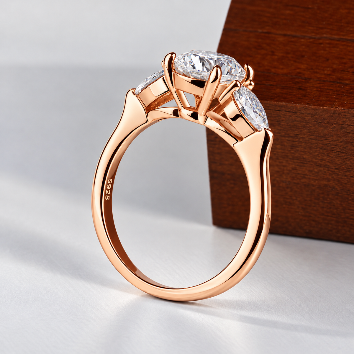 2 Carat Oval Cut Moissanite Ring with Pear Cut Side Stones