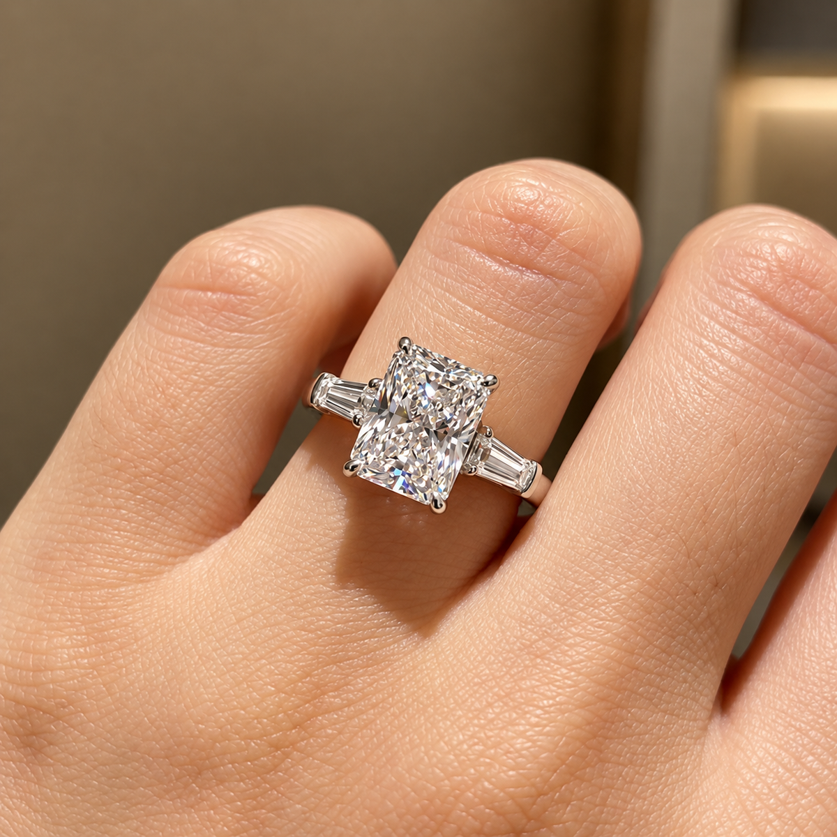 2 Carat Radiant Cut Moissanite Ring with Tapered Side Stones