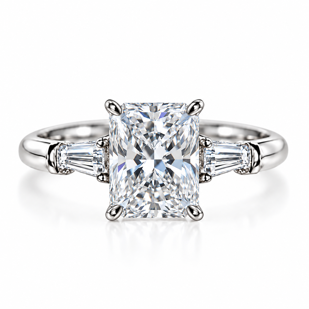 2 Carat Radiant Cut Moissanite Ring with Tapered Side Stones