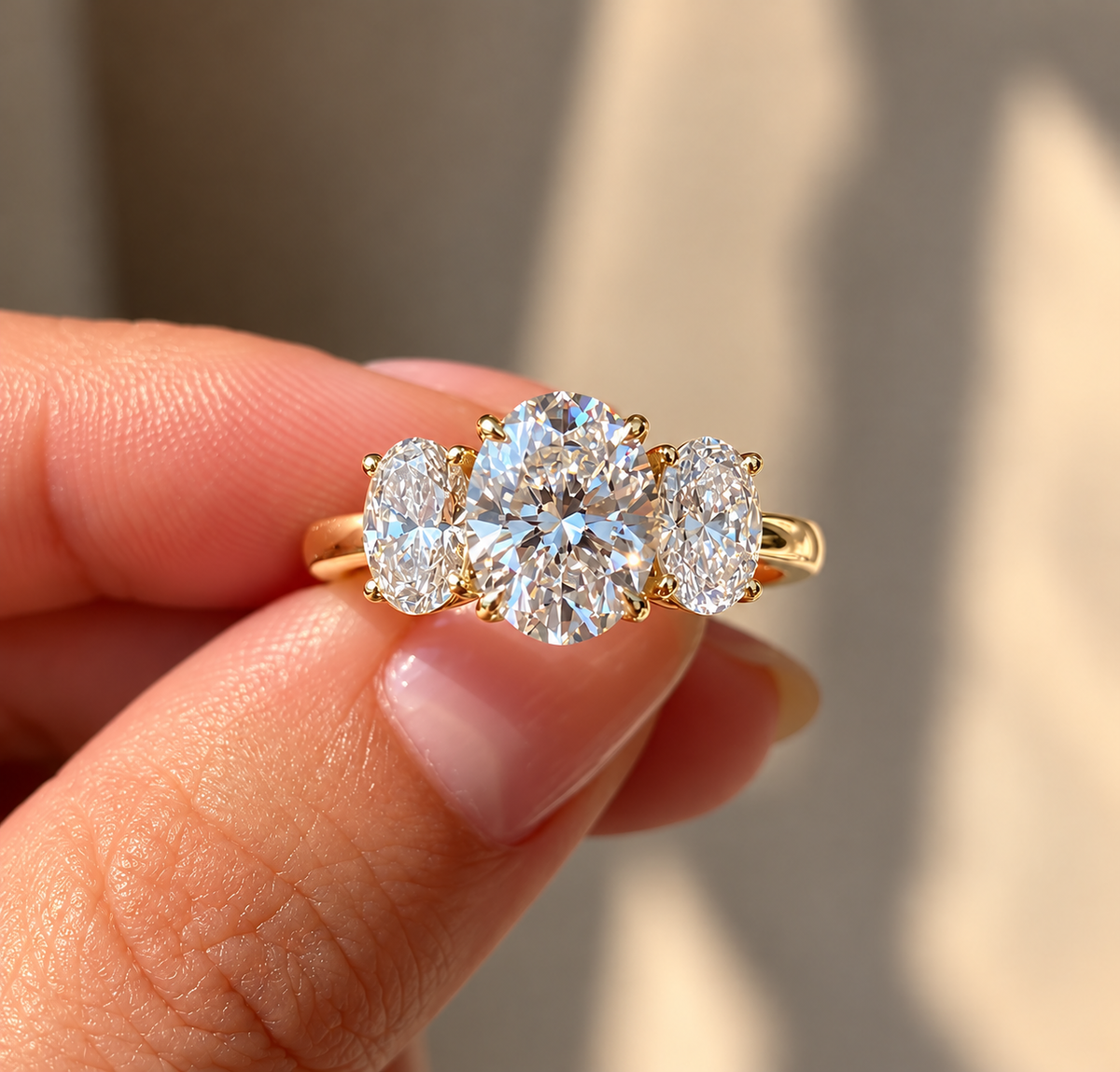 Three Stone Oval Cut Moissanite Ring