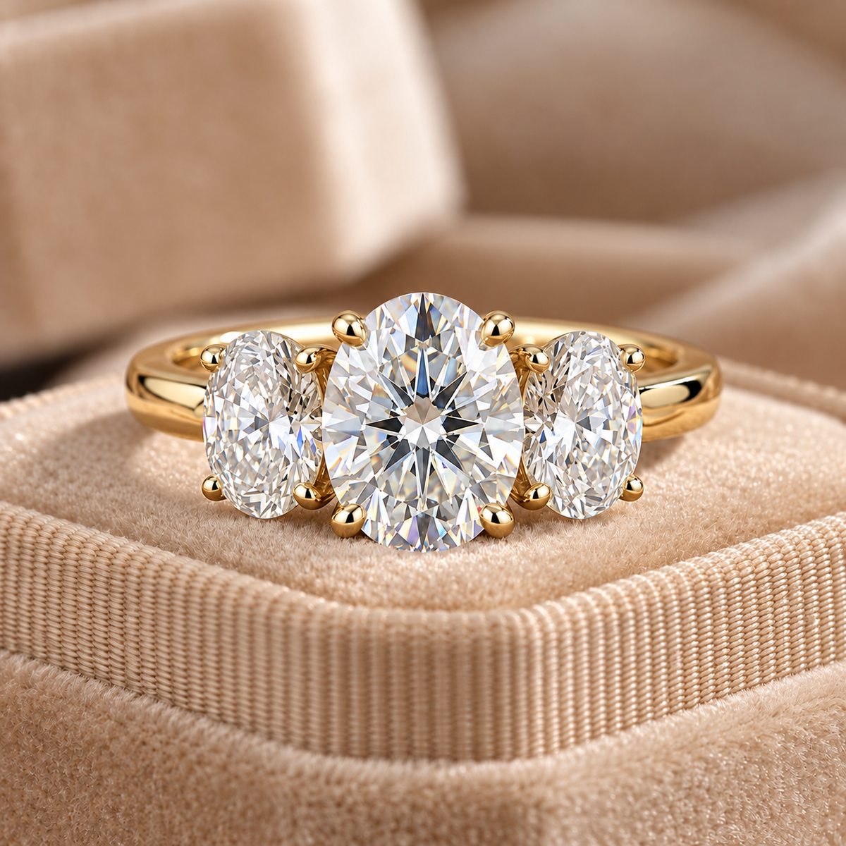 Three Stone Oval Cut Moissanite Ring