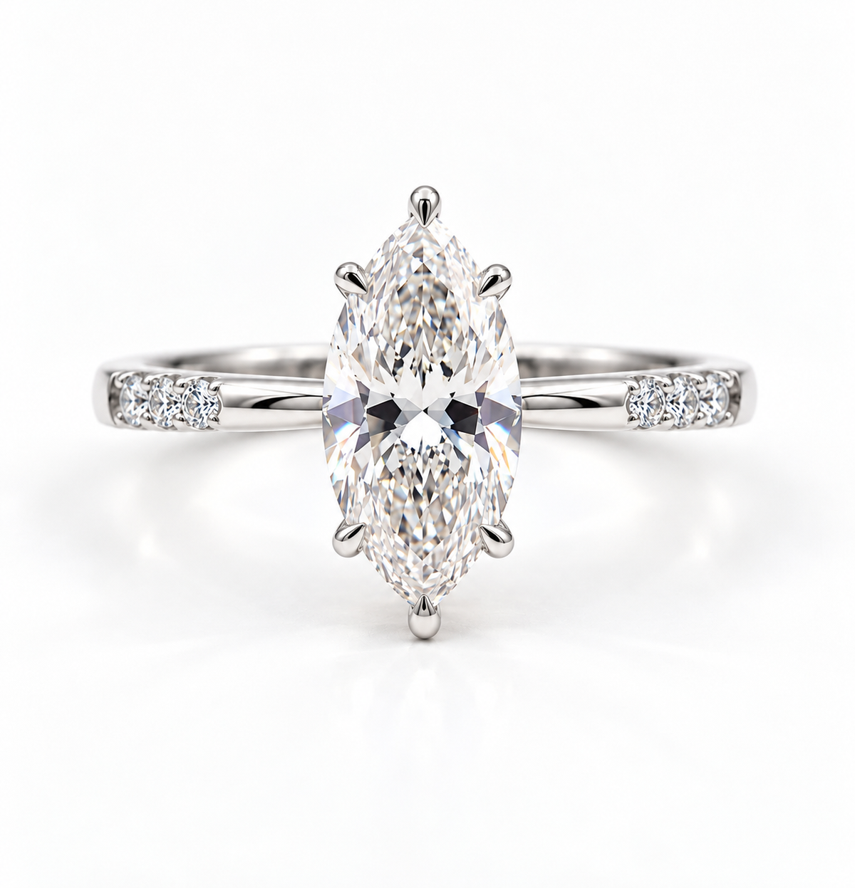 2 Carat Marquise Cut Moissanite Ring with Three Side Stones