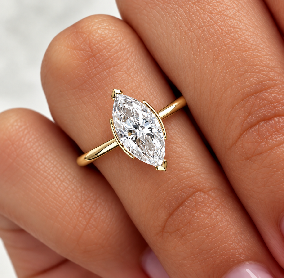 3 Carat Marquise Cut Half Bezel Moissanite Ring