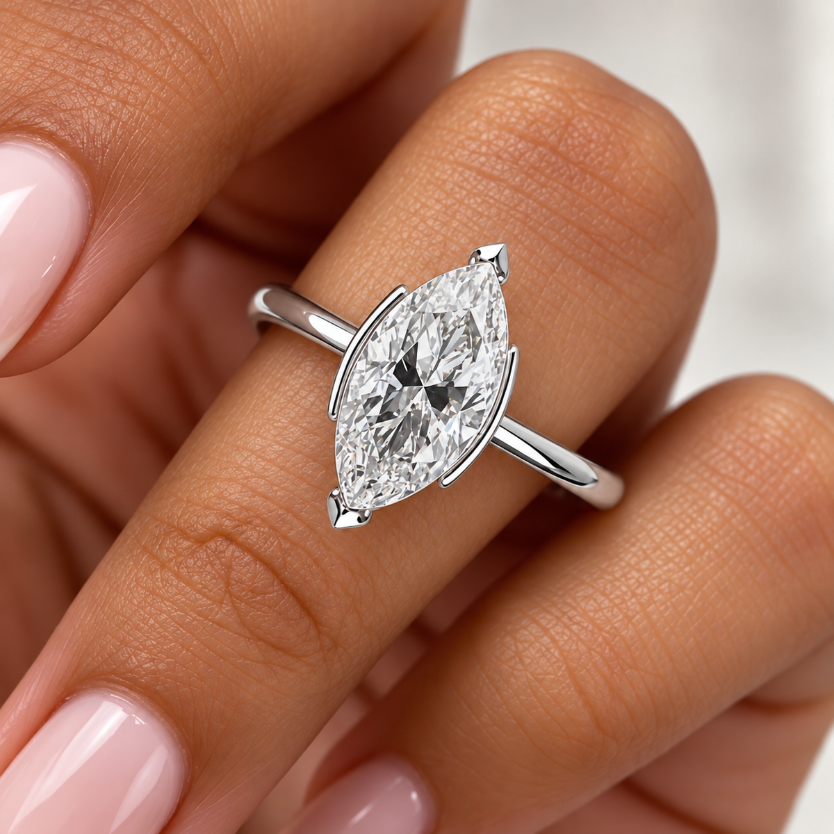 3 Carat Marquise Cut Half Bezel Moissanite Ring