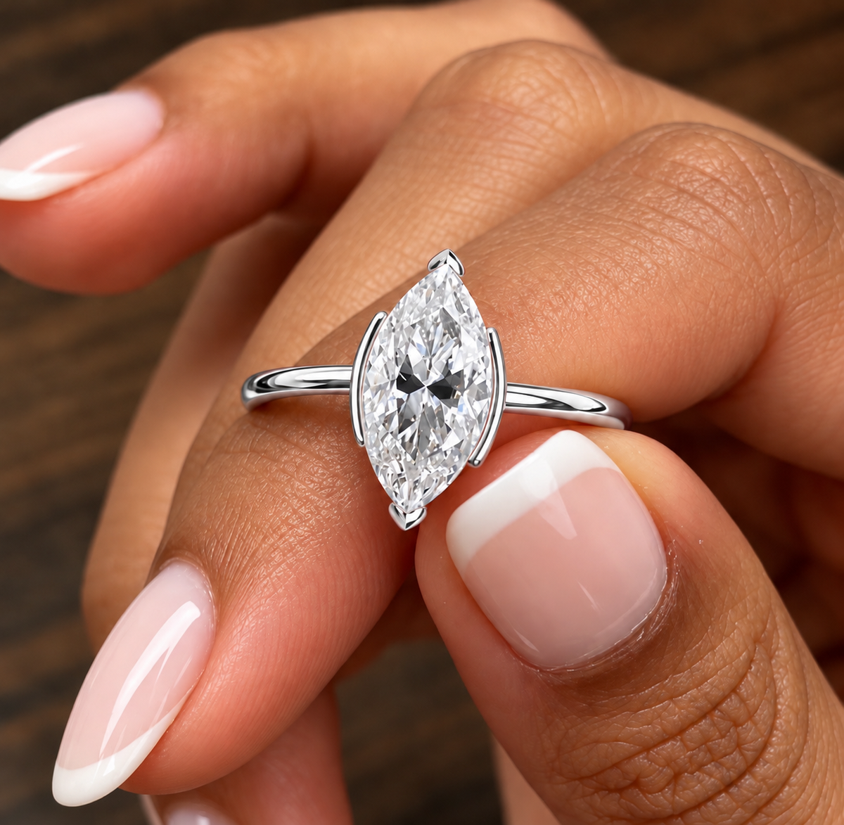 3 Carat Marquise Cut Half Bezel Moissanite Ring
