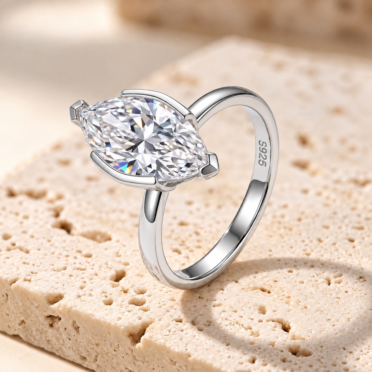 3 Carat Marquise Cut Half Bezel Moissanite Ring