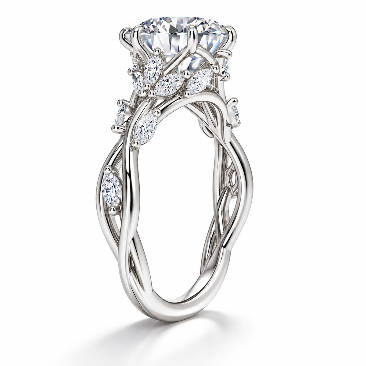2 Carat Round Cut Nature-Inspired Moissanite Ring