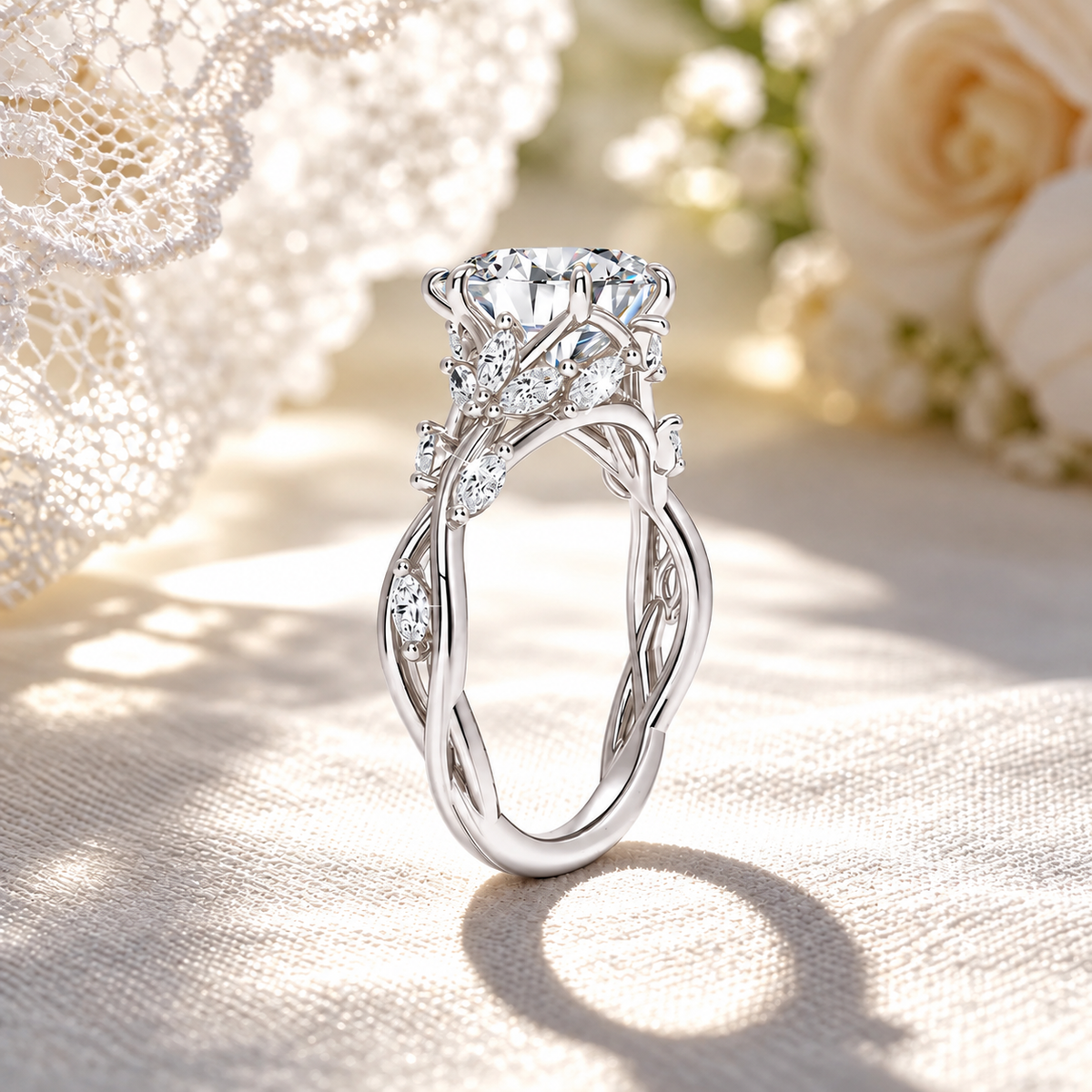 2 Carat Round Cut Nature-Inspired Moissanite Ring