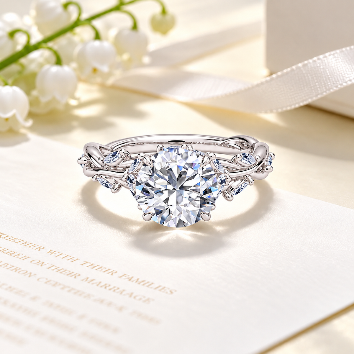 2 Carat Round Cut Nature-Inspired Moissanite Ring