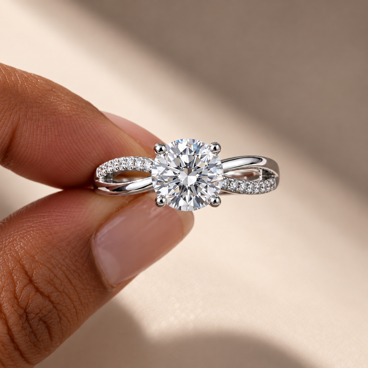 2 Carat Round Cut Moissanite Ring with Twisted Band