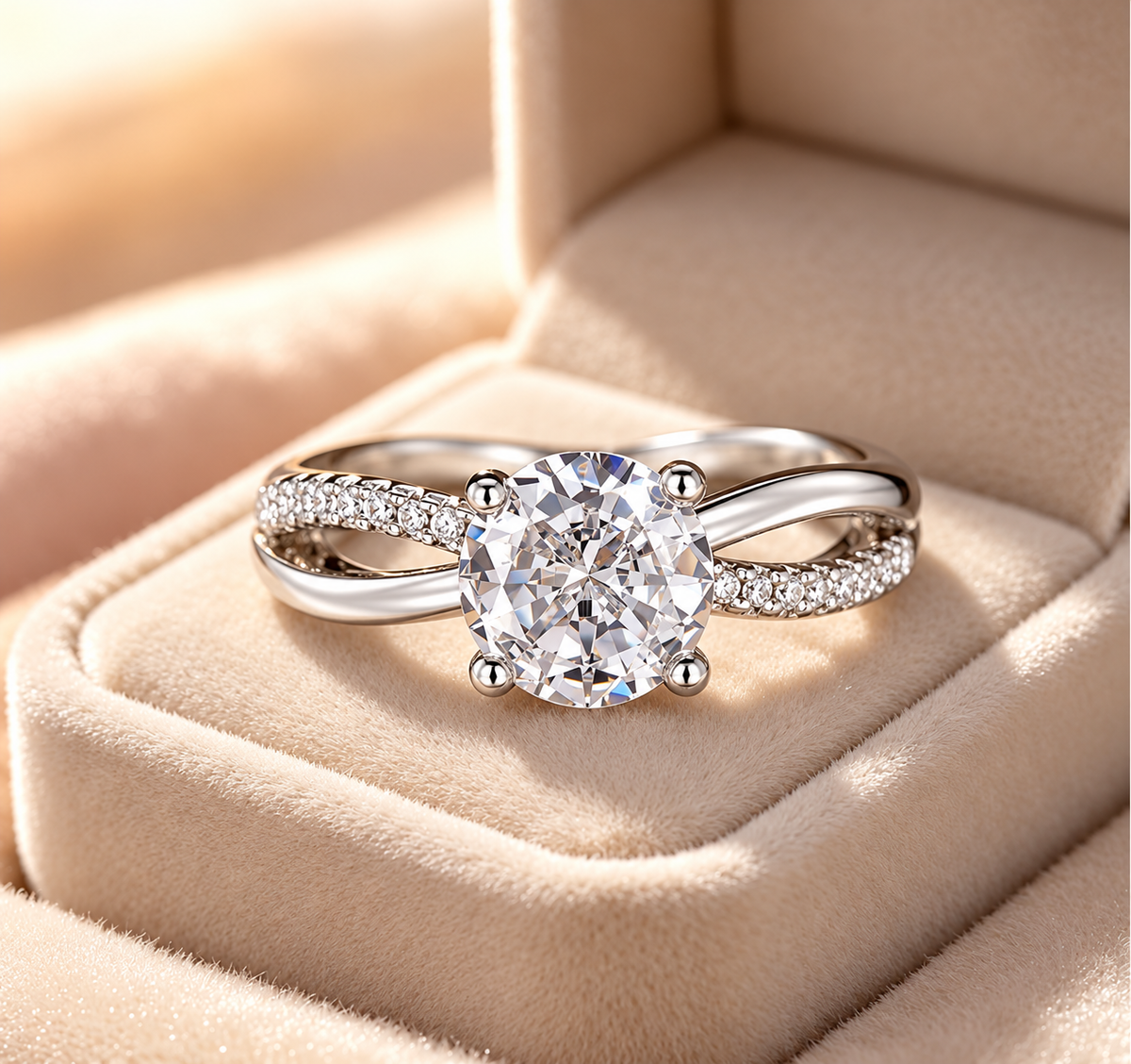 2 Carat Round Cut Moissanite Ring with Twisted Band