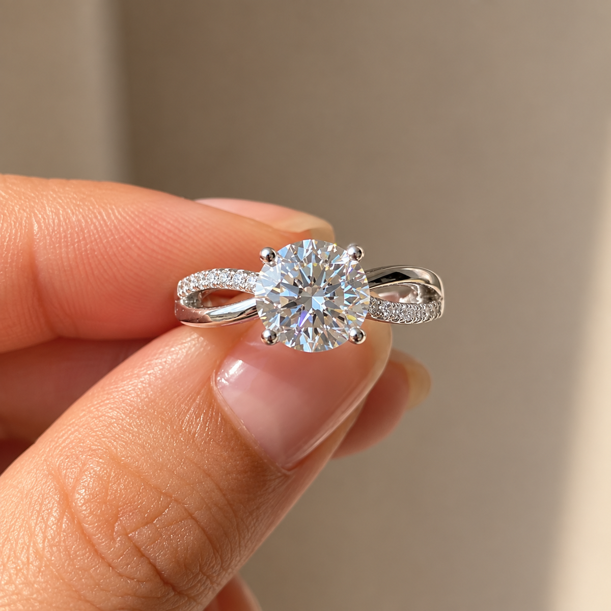 2 Carat Round Cut Moissanite Ring with Twisted Band