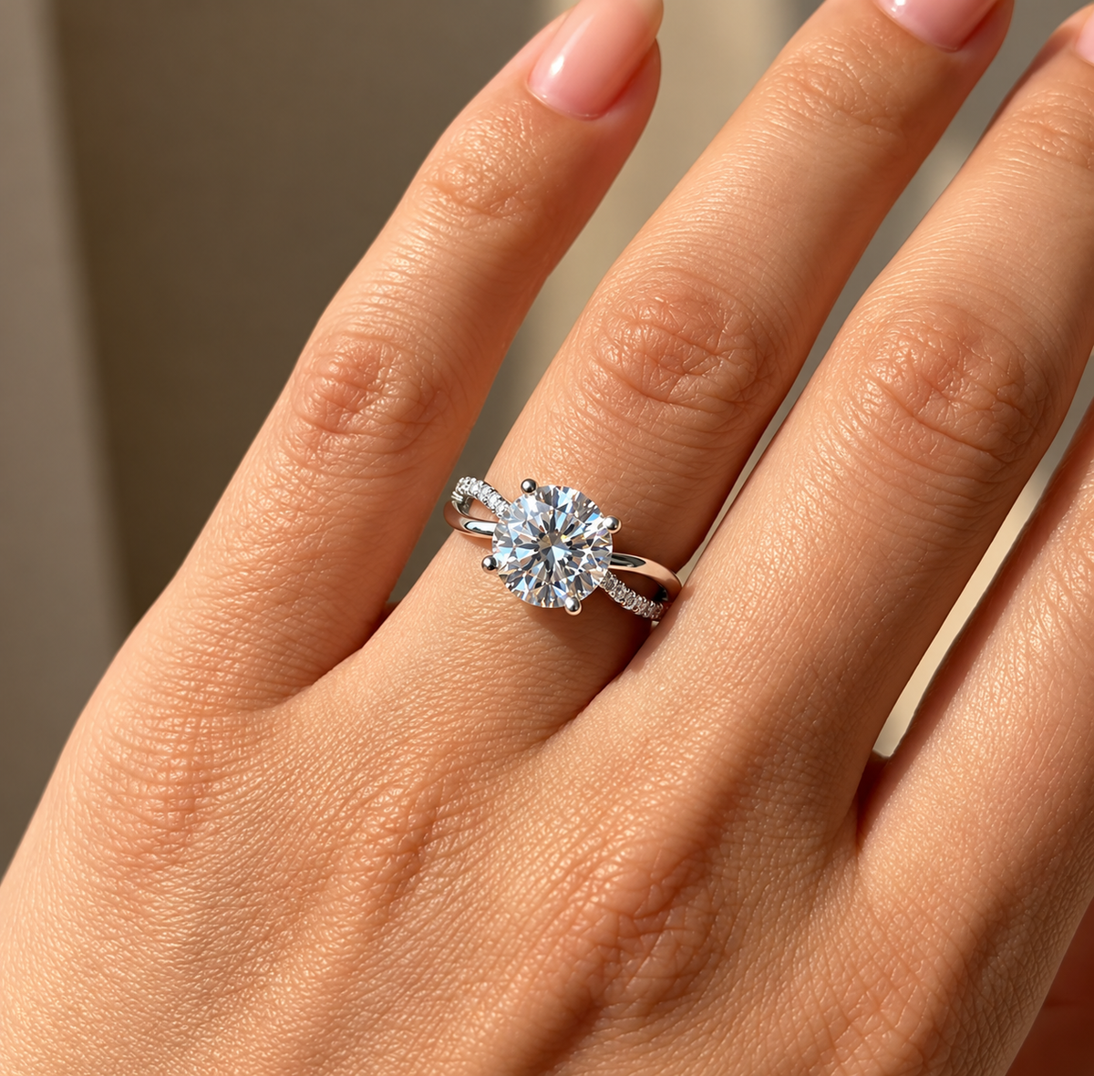 2 Carat Round Cut Moissanite Ring with Twisted Band