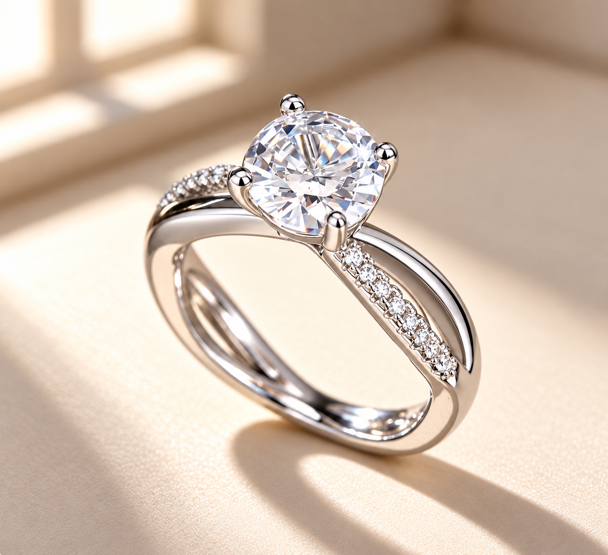 2 Carat Round Cut Moissanite Ring with Twisted Band