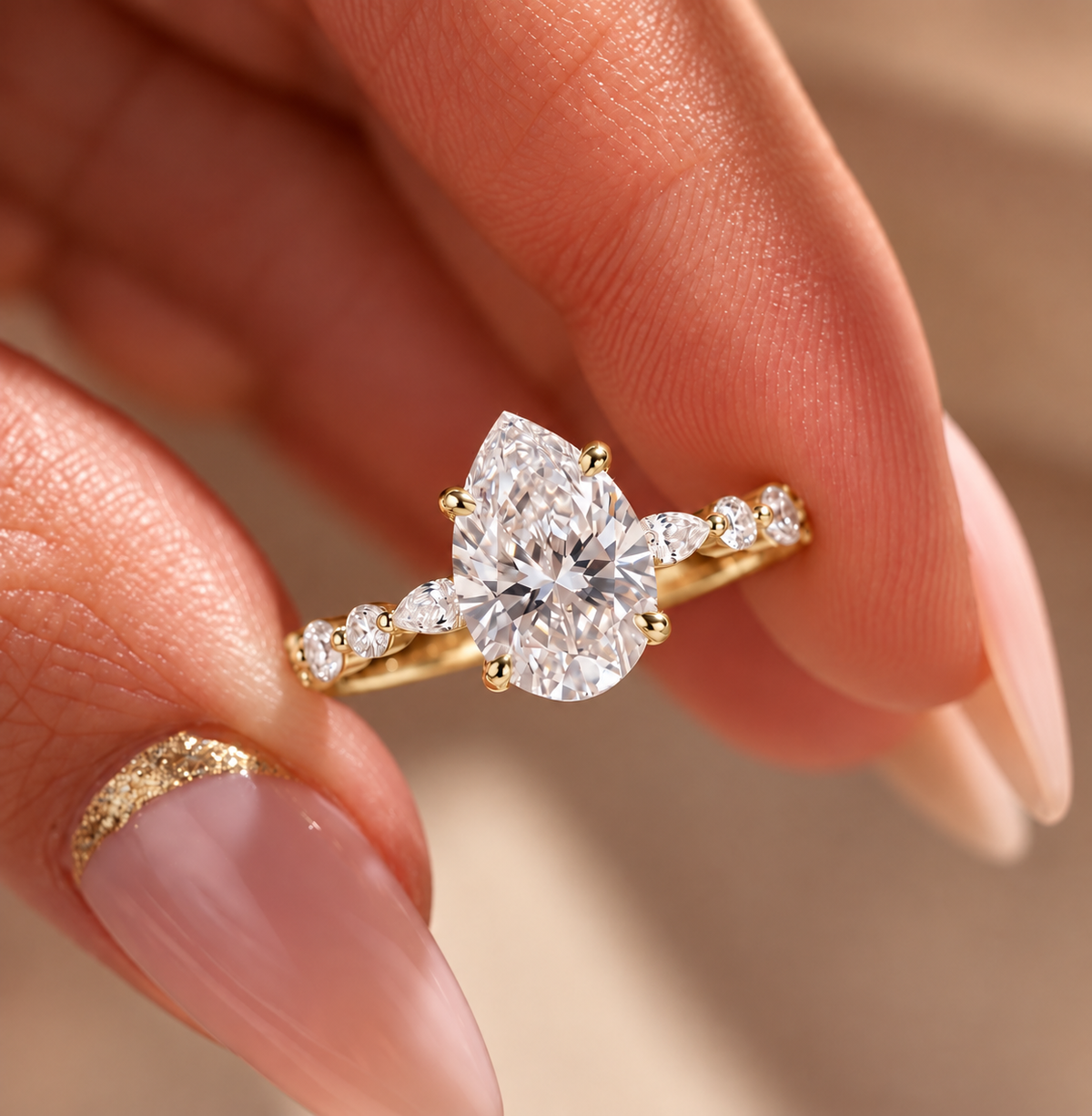 2 Carat Pear Cut Moissanite Ring with Twisted Band