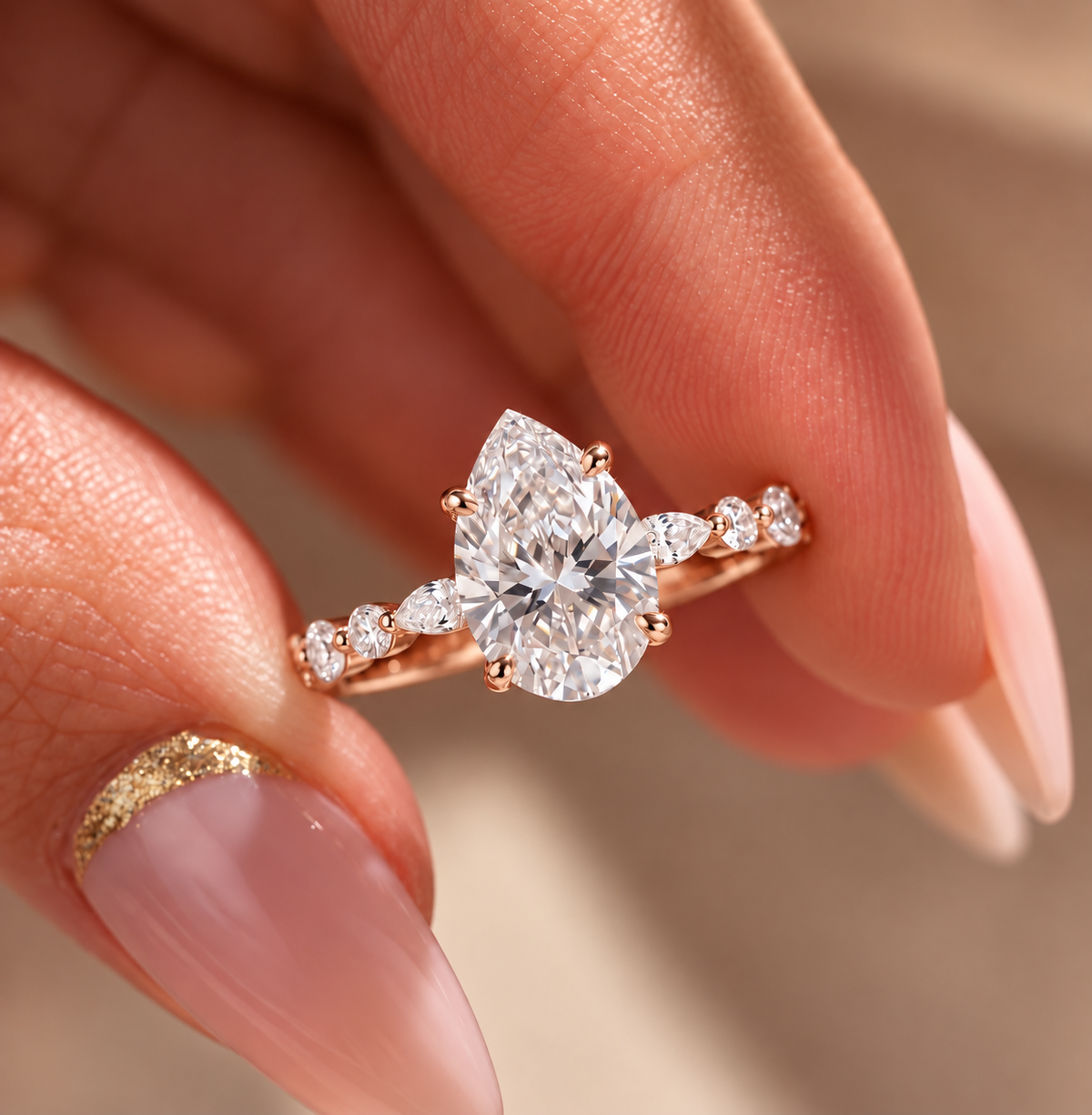 2 Carat Pear Cut Moissanite Ring with Twisted Band