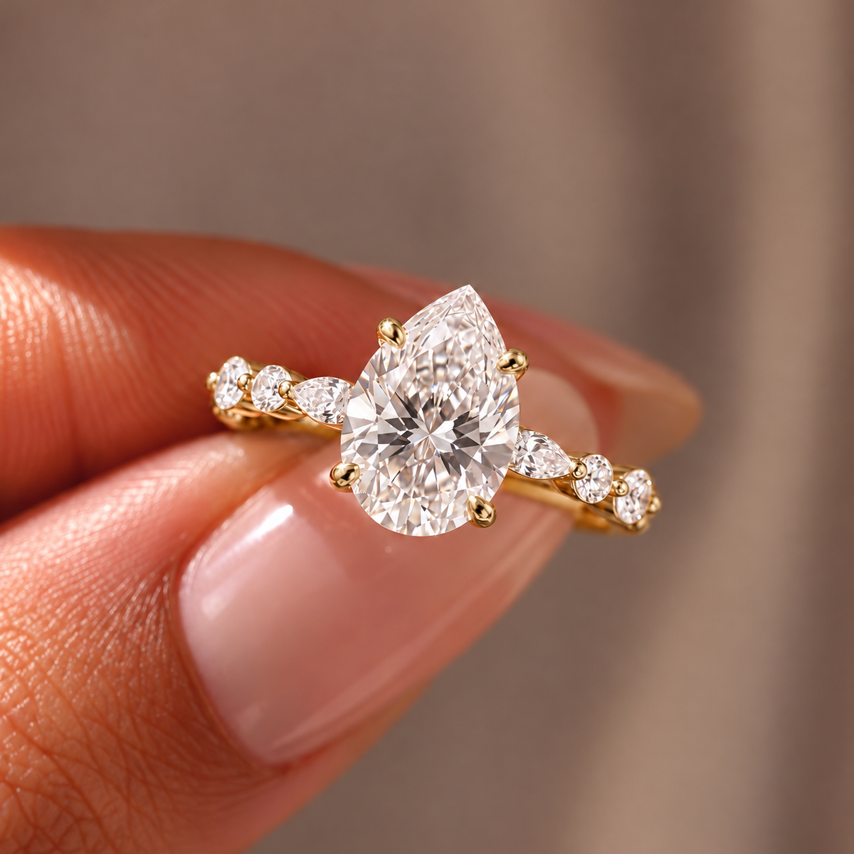 2 Carat Pear Cut Moissanite Ring with Twisted Band