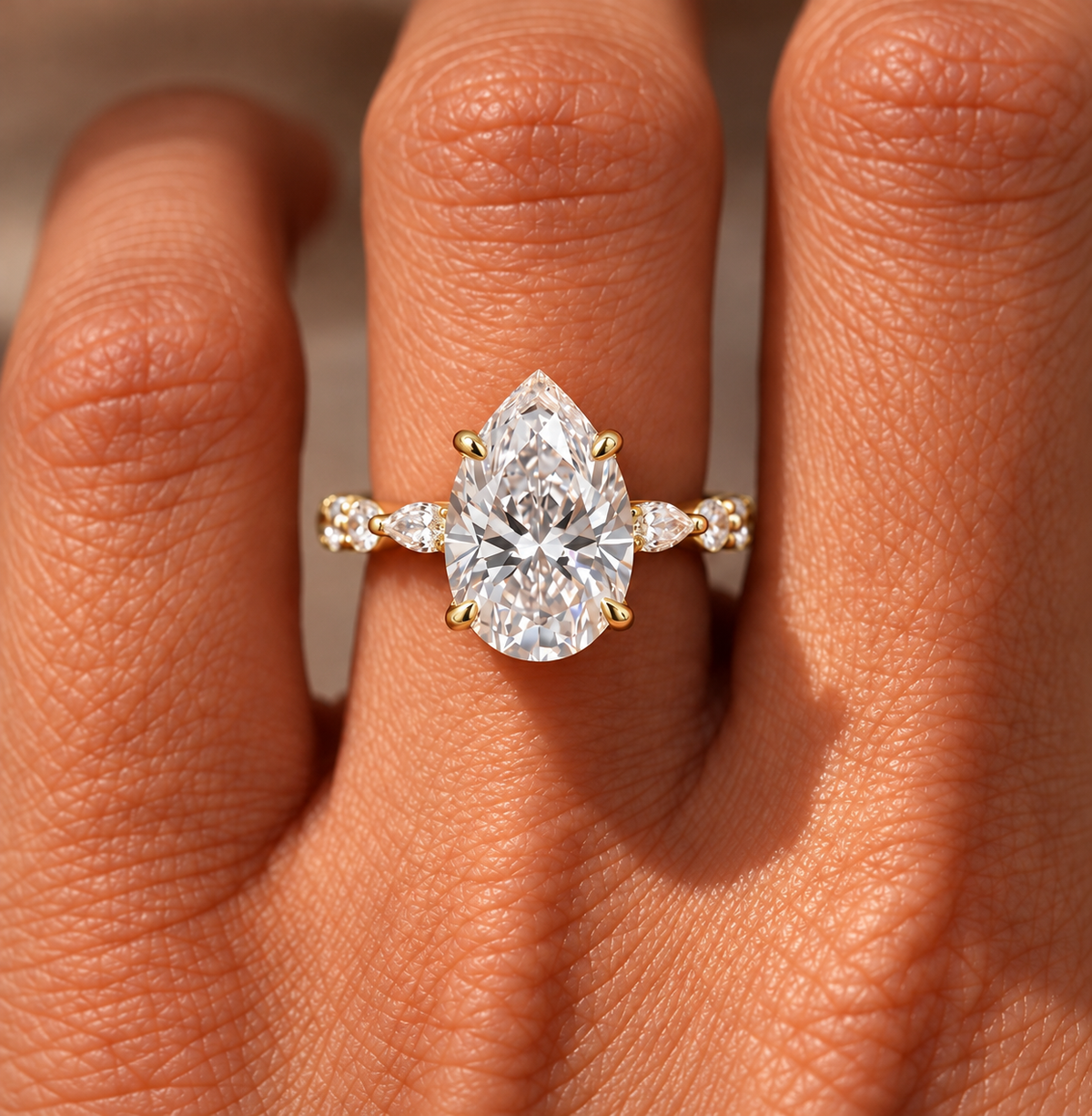 2 Carat Pear Cut Moissanite Ring with Twisted Band