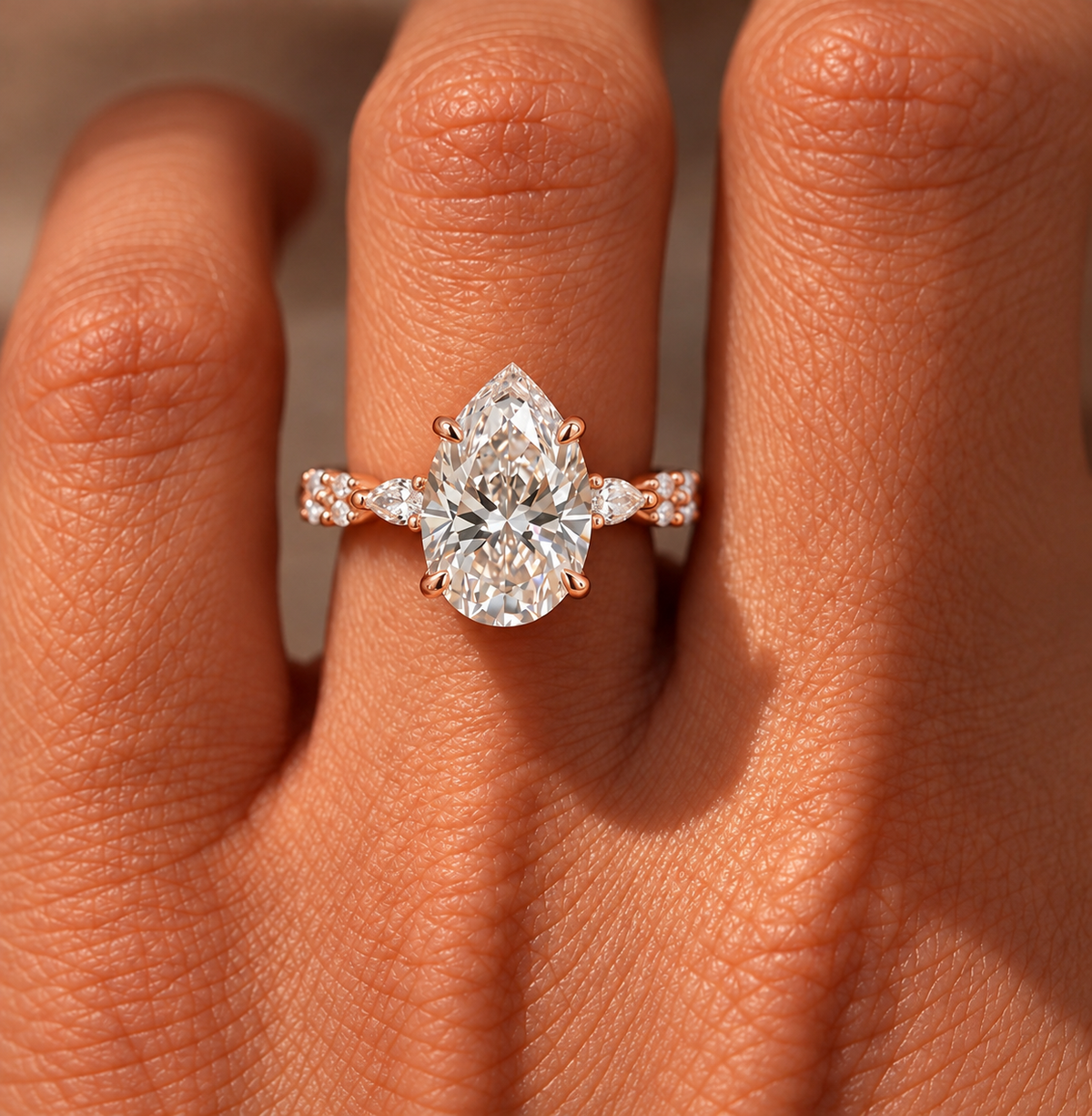 2 Carat Pear Cut Moissanite Ring with Twisted Band
