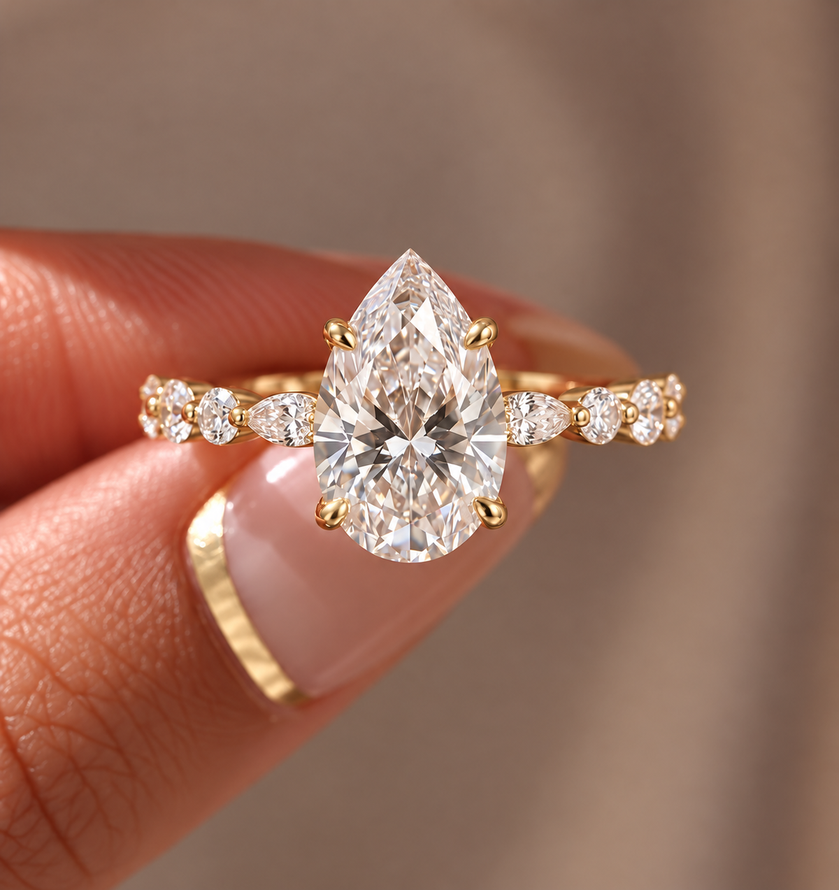 2 Carat Pear Cut Moissanite Ring with Twisted Band