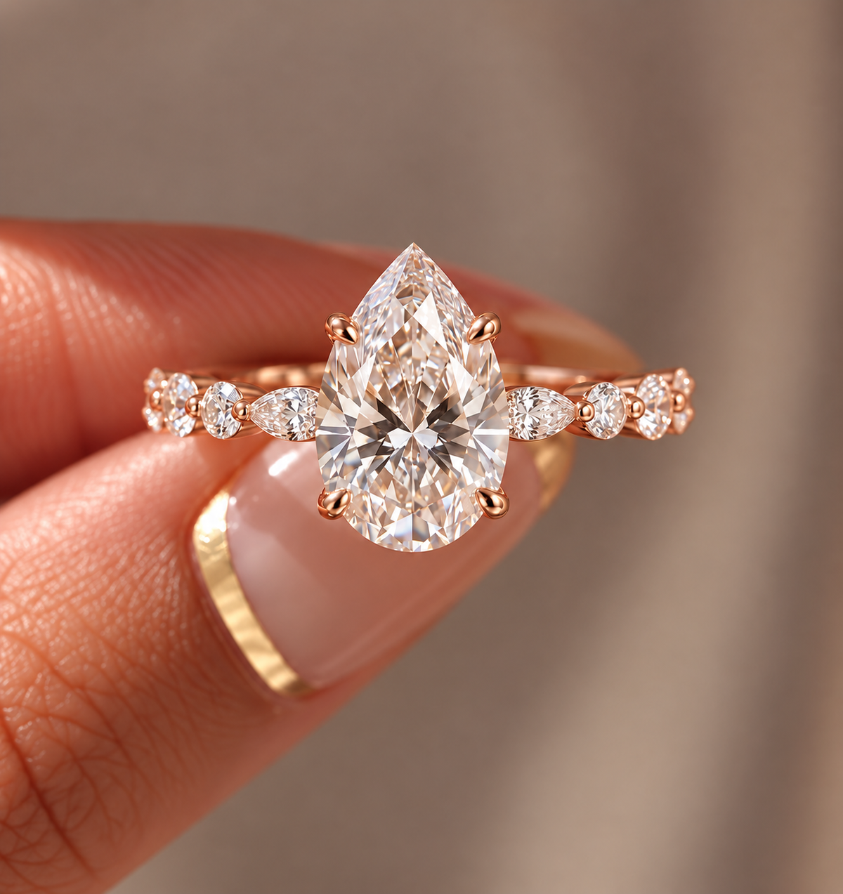 2 Carat Pear Cut Moissanite Ring with Twisted Band