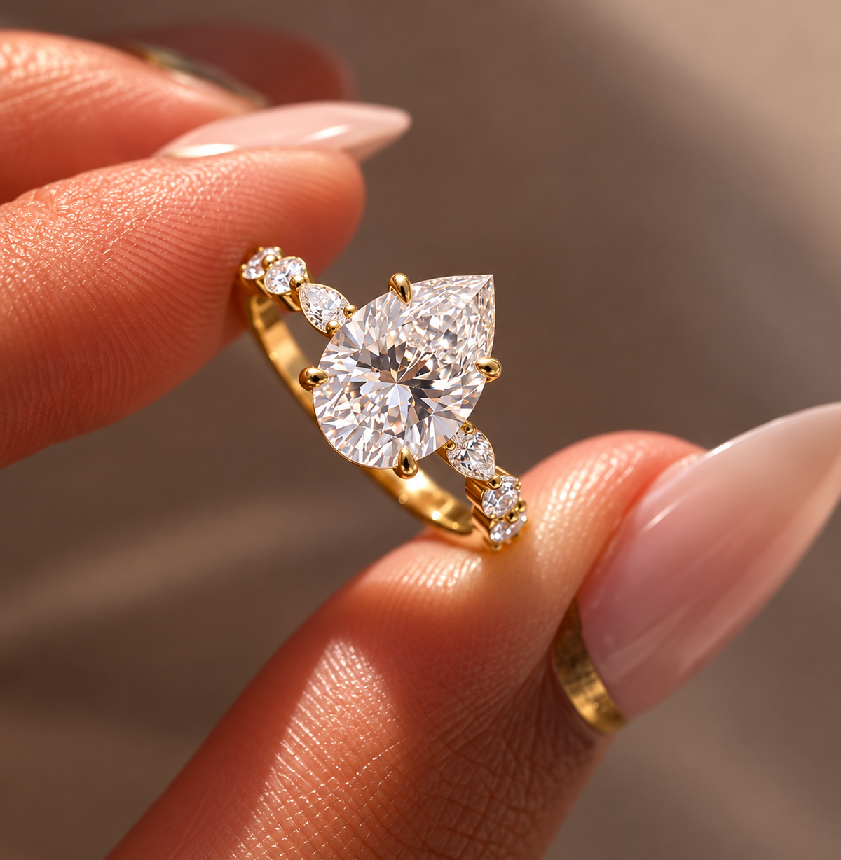 2 Carat Pear Cut Moissanite Ring with Twisted Band