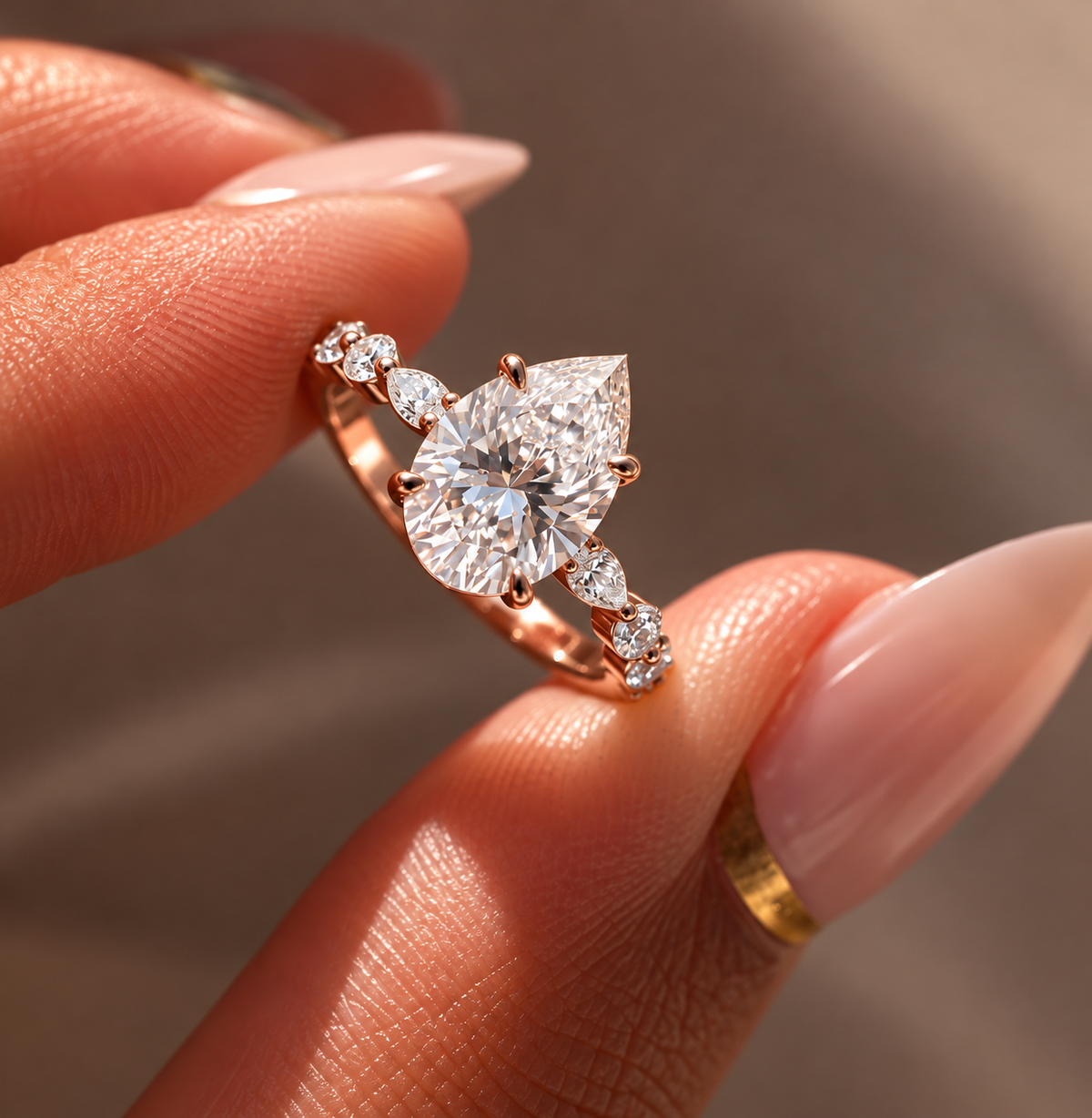 2 Carat Pear Cut Moissanite Ring with Twisted Band