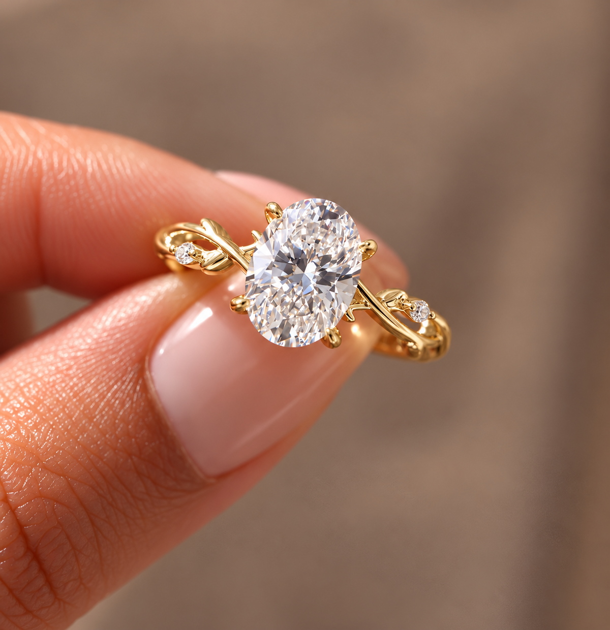 2 Carat Nature-Inspired Oval Cut Moissanite Ring