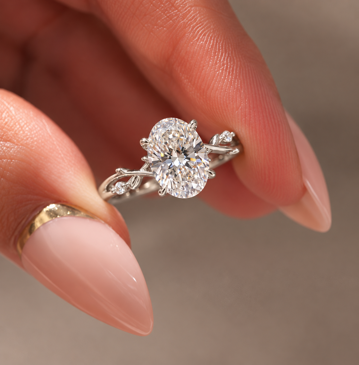 2 Carat Nature-Inspired Oval Cut Moissanite Ring