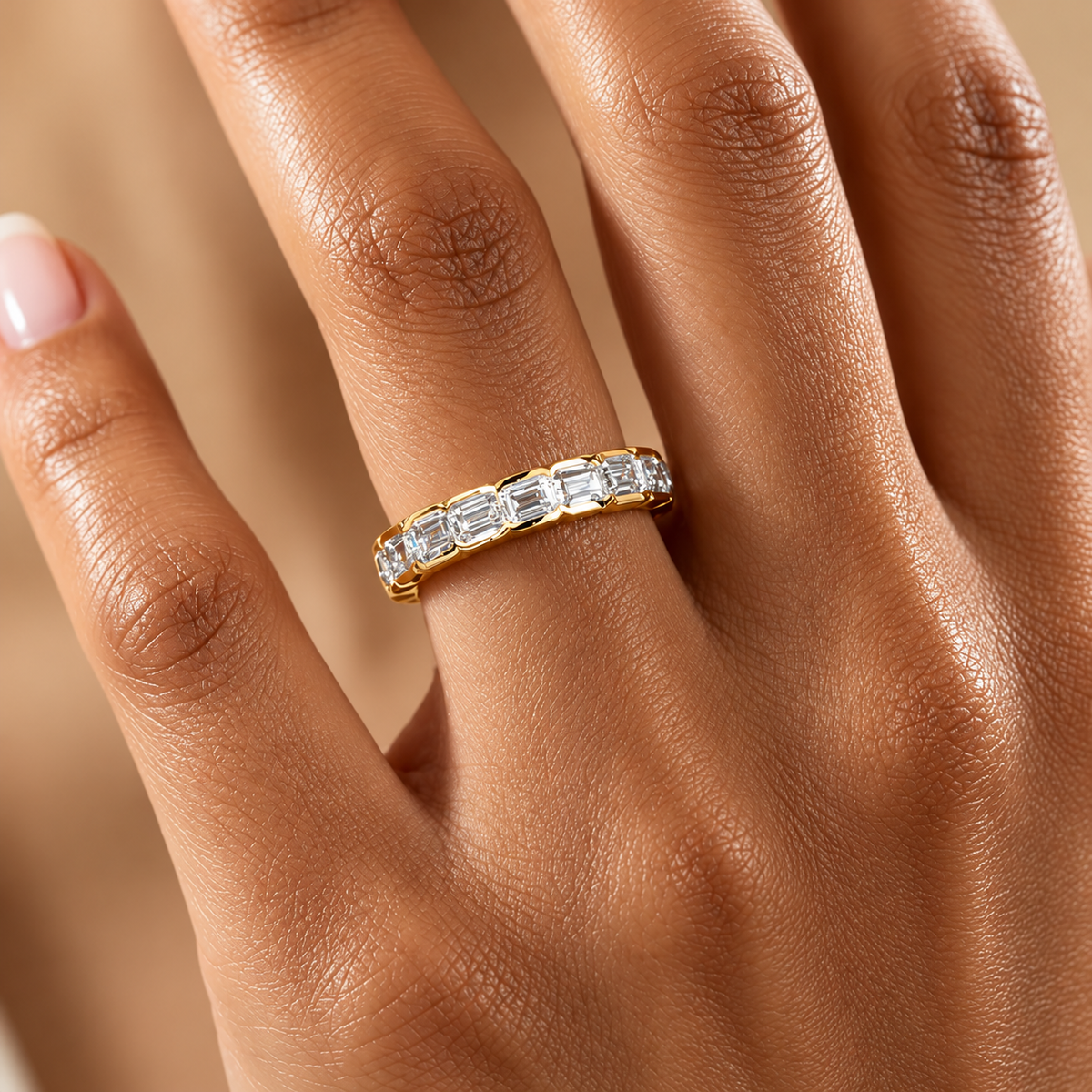 3mm Full Eternity Emerald Cut Moissanite Band