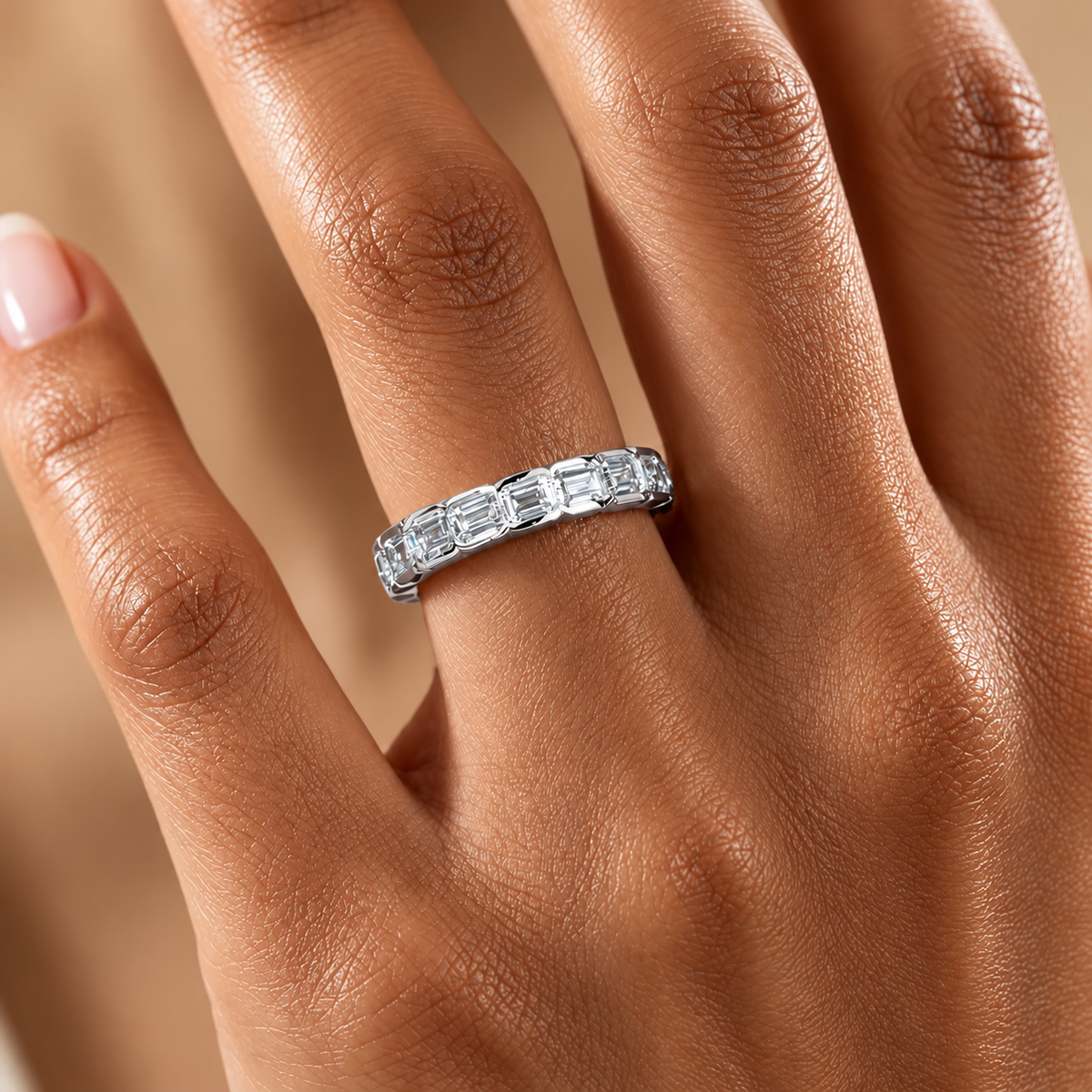 3mm Full Eternity Emerald Cut Moissanite Band
