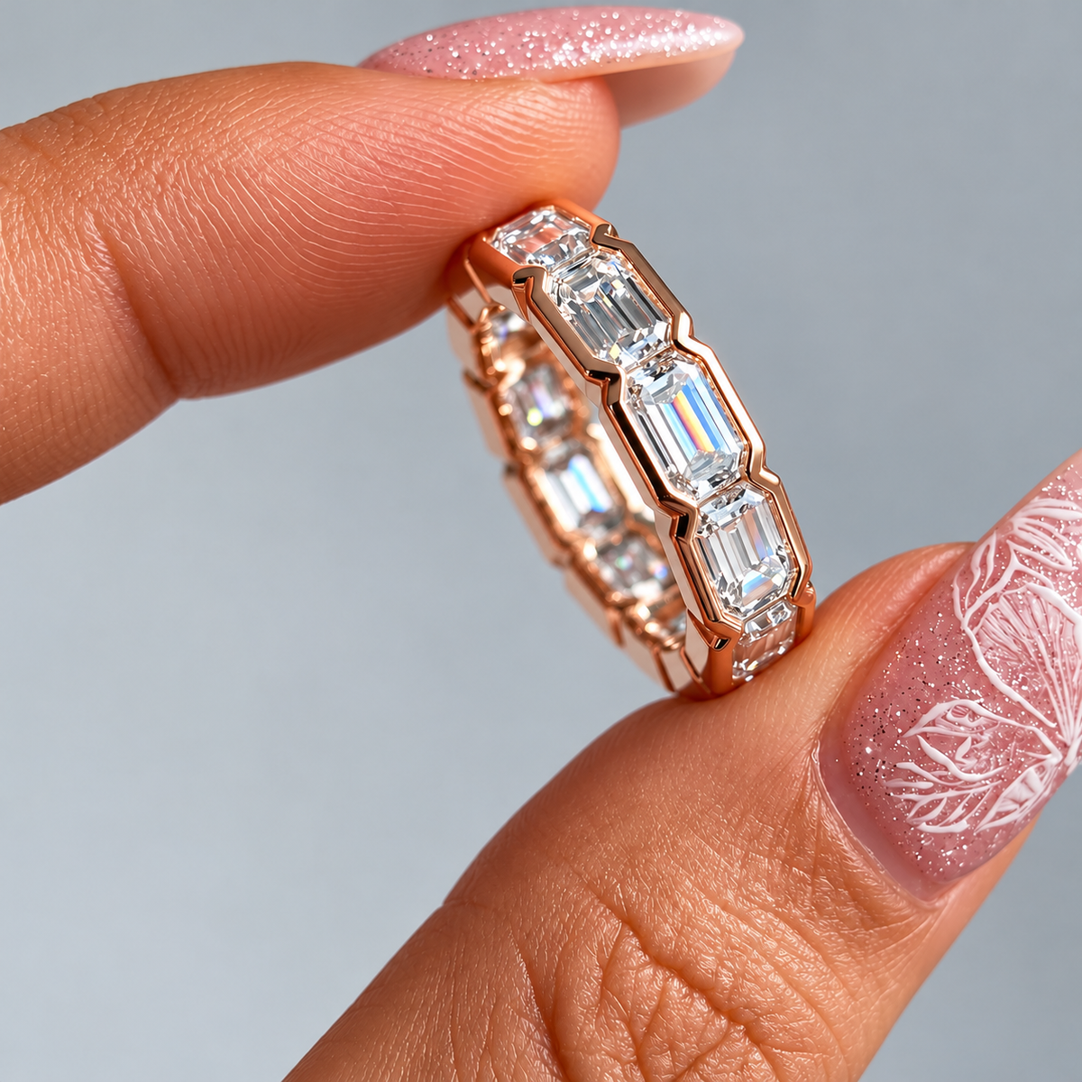 3mm Full Eternity Emerald Cut Moissanite Band