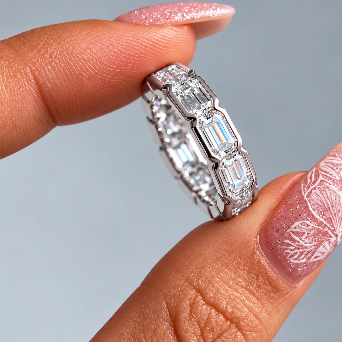 3mm Full Eternity Emerald Cut Moissanite Band