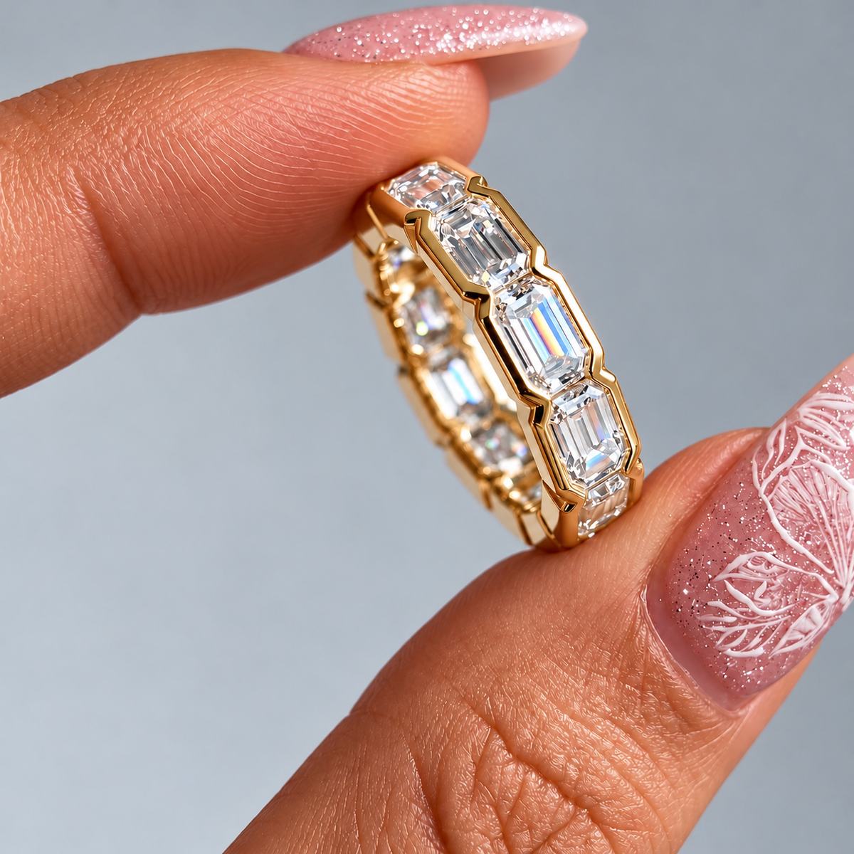 3mm Full Eternity Emerald Cut Moissanite Band